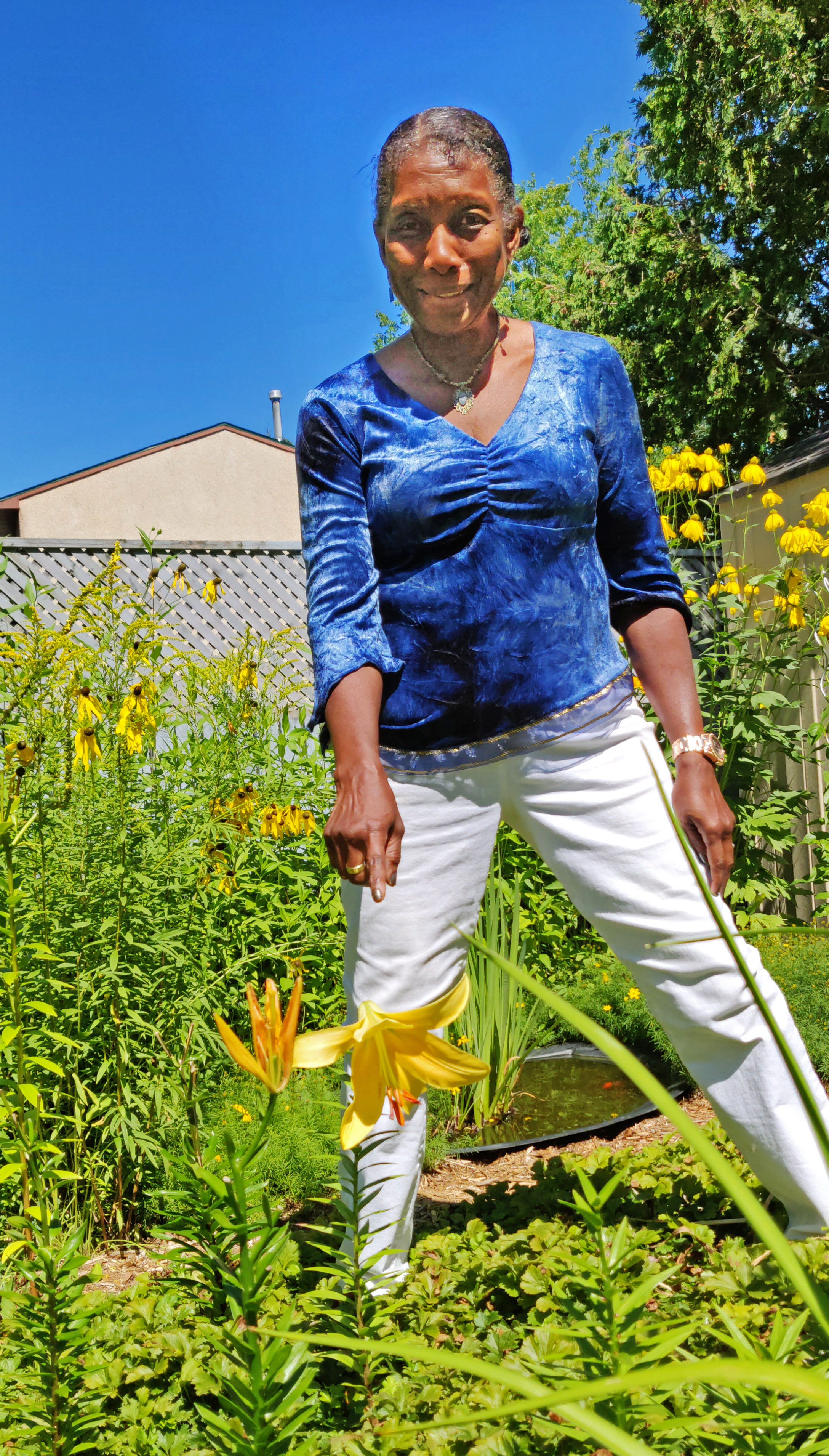 Lynette in her garden